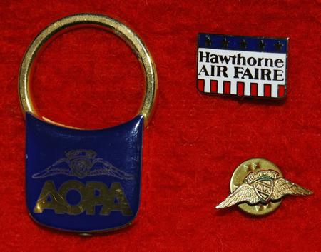 AOPA key ring, AOPA lapel pin & Hawthorne Air Faire lapel pin
